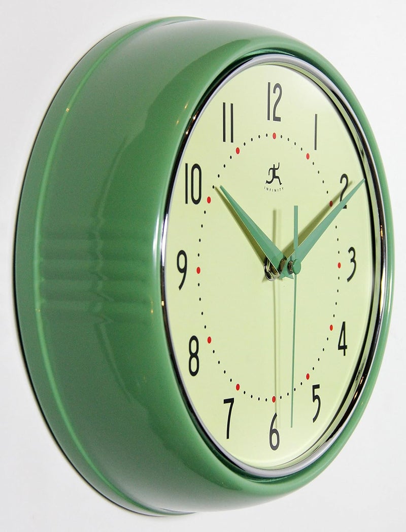 Infinity Instruments LTD. Retro 9 inch Silent Sweep Non-Ticking Mid Century Modern Kitchen Diner Wall Clock Quartz Movement Retro Wall Clock Decorative (Green)… - Image 2